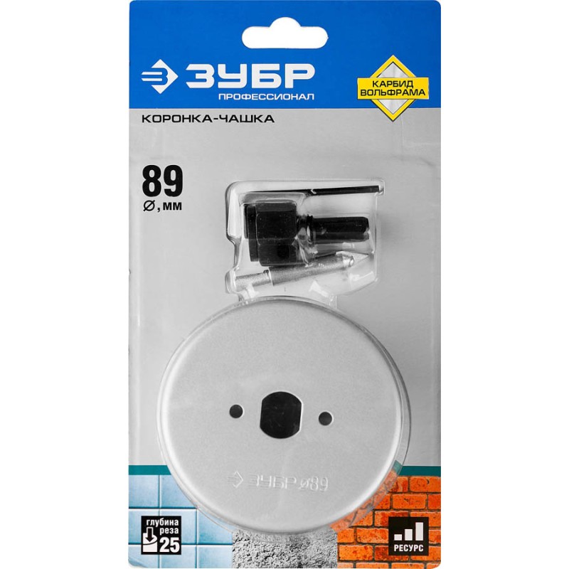 ЗУБР d 89 мм, карбид-вольфрамовая крошка, кольцевая коронка, с державкой и сверлом 33360-089_z01