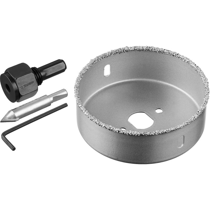 ЗУБР d 89 мм, карбид-вольфрамовая крошка, кольцевая коронка, с державкой и сверлом 33360-089_z01