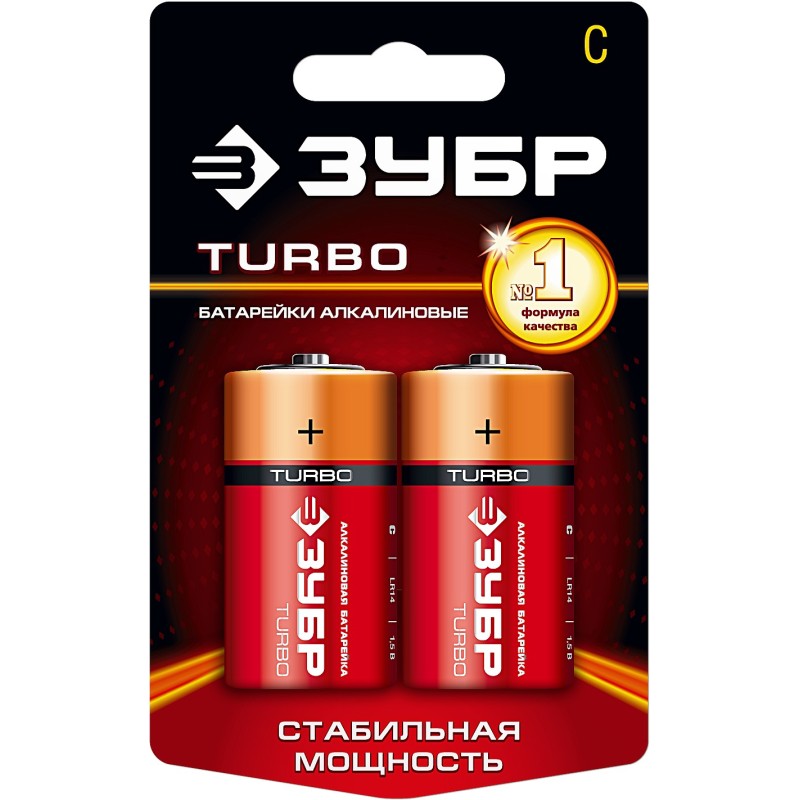 Щелочная батарейка 1.5 В, тип С, 2 шт Turbo Зубр 59215-2C_z01