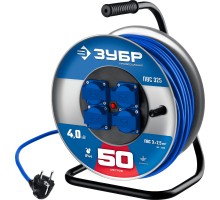 Силовой удлинитель на стальной катушке ПВС 325 ПВС 3х2.5 50 м 4000 Вт IP44 Зубр 55102-50