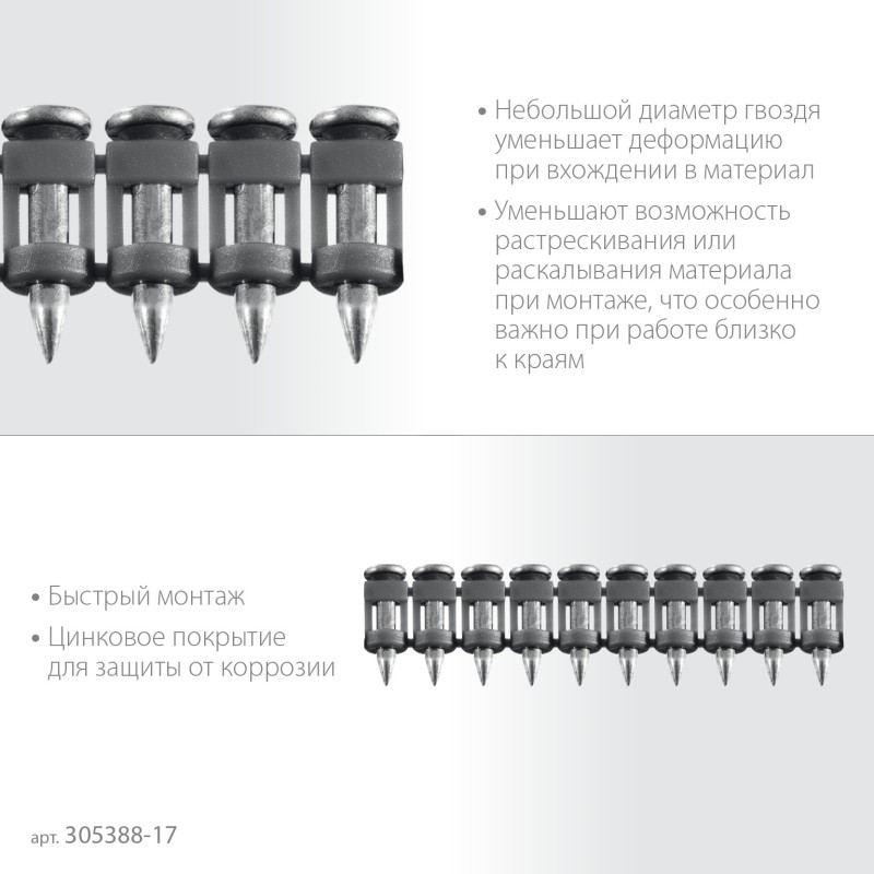 Гвозди по бетону оцинкованные CN 17х2.7 мм 1000 шт. Зубр 305388-17 Гвозди по бетону оцинкованные CN 17х2.7 мм 1000 шт. Зубр 305388-17
