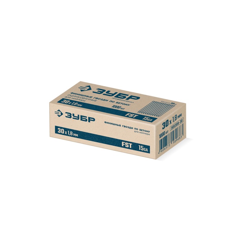 Финишные гвозди по бетону оцинкованные калибр 15GA 1000 шт. FST 30x1.8 мм Зубр 305389-30