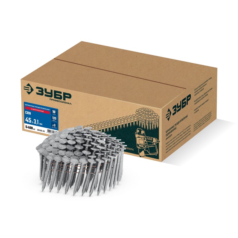 Барабанные гвозди кровельные оцинкованные 5400 шт. CRN 45x3.1 мм Зубр 305385-45