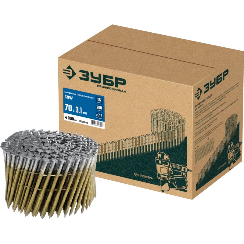 Барабанные гвозди рифленые CNW 70х3.1 мм 4800 шт. Зубр 305382-70