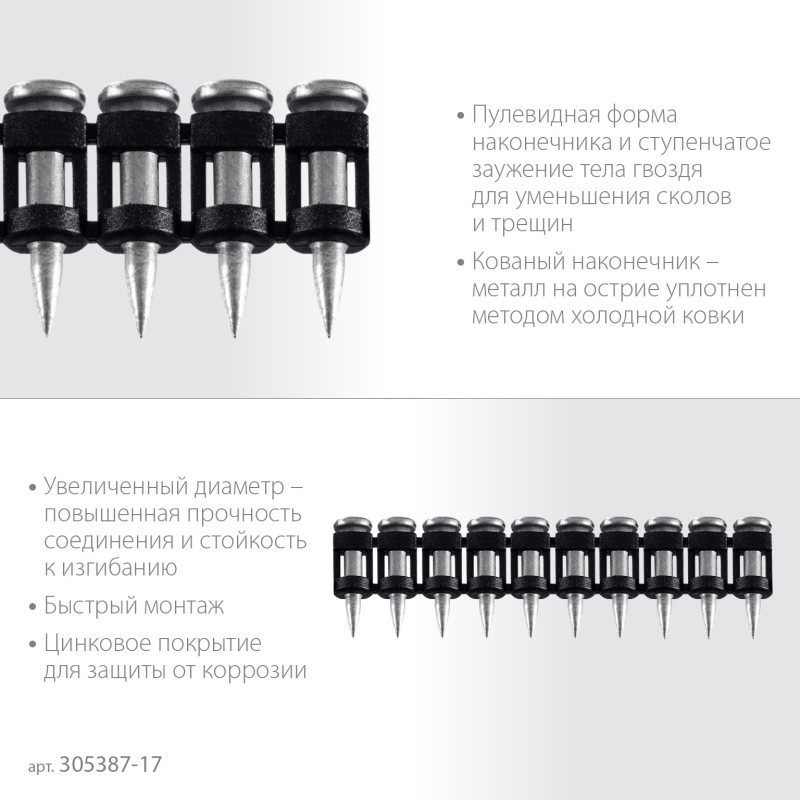 Гвозди по бетону оцинкованные CN усиленные bullet point 17х3.05 мм 1000 шт.  Зубр 305387-17