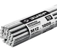 Шпилька резьбовая DIN 975, М12x1000мм, 25 шт, класс прочности 4.8, оцинкованная Зубр 30330-12-1