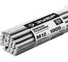Шпилька резьбовая DIN 975, М12x1000мм, 25 шт, класс прочности 4.8, оцинкованная Зубр 30330-12-1