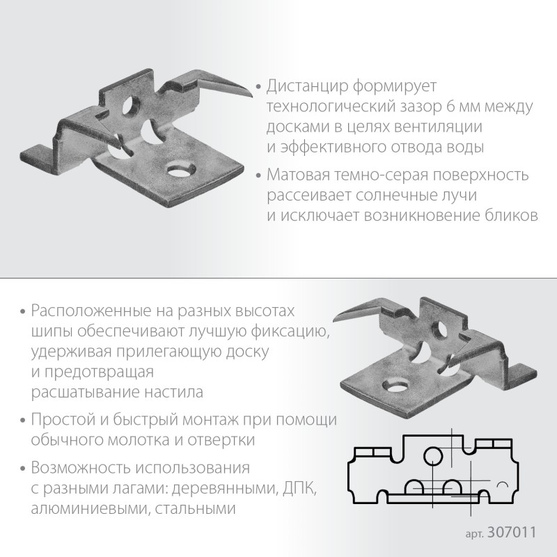 Крепеж с шипами для террасной доски термодиф. покрытие с саморезами и битой 60 шт Союз-Антиблик Зубр 307011