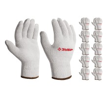 Перчатки без покрытия L-XL х/б 10 класс 10 пар Зубр 11445-XL10