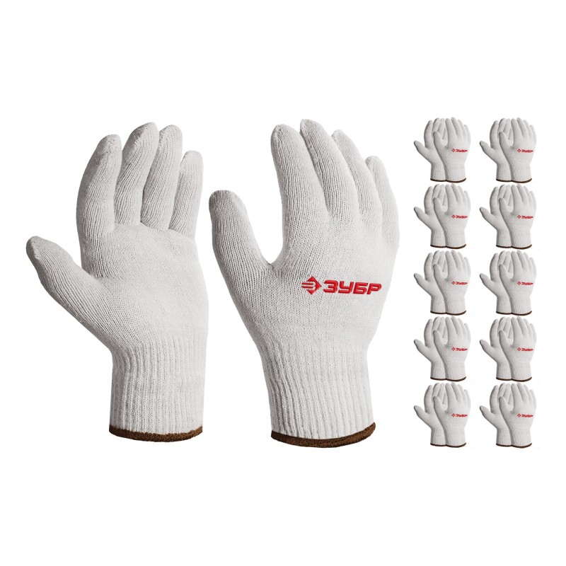 Перчатки без покрытия L-XL х/б 10 класс 10 пар Зубр 11445-XL10
