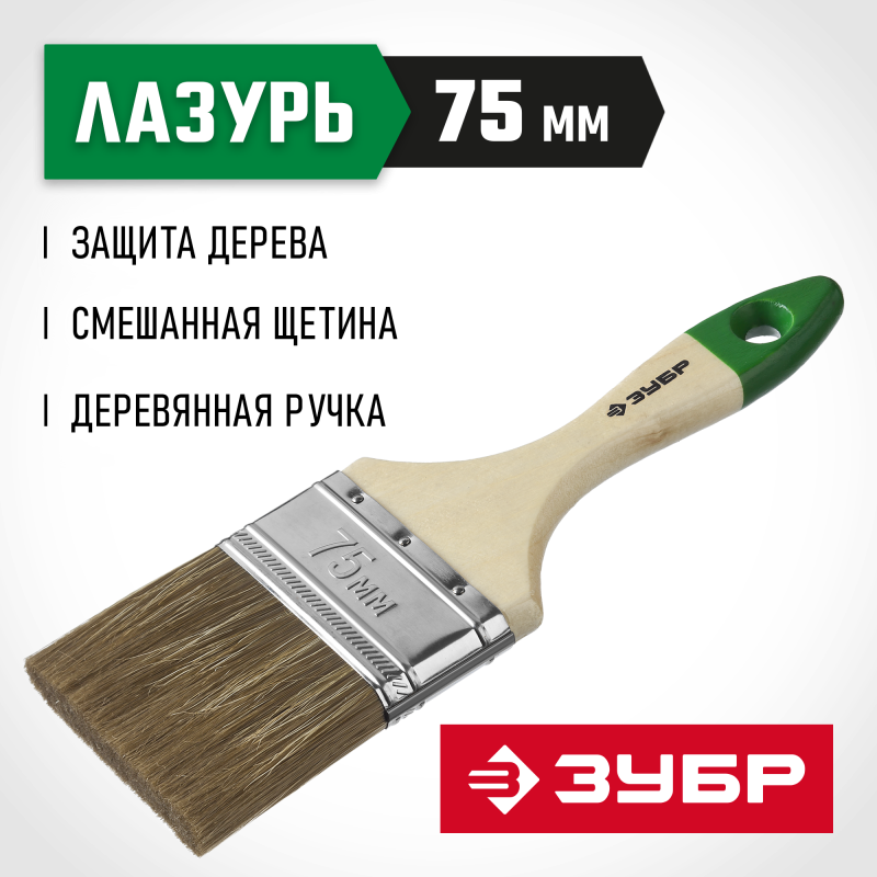 Кисти плоские ЛАЗУРЬ, серия МАСТЕР Зубр 4-01009-075