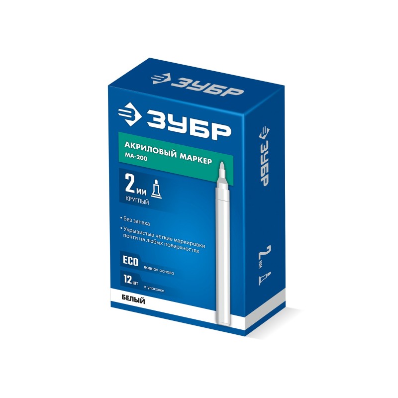 Акриловый маркер МА-200 белый 2 мм Зубр 06337-8