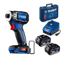 Бесщеточный ударный винтоверт 20 В, 190 Нм, 2 АКБ LMS (4 Ач), кейс Зубр GVB-190-42