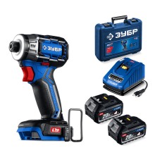 Бесщеточный ударный винтоверт 20 В, 190 Нм, 2 АКБ LMS (4 Ач), кейс Зубр GVB-190-42