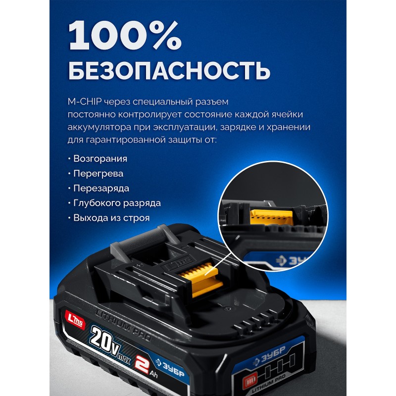 Бесщеточный ударный гайковерт 20 В, 350 Нм, 2 АКБ LMS (2 Ач), кейс Зубр GB-350-22