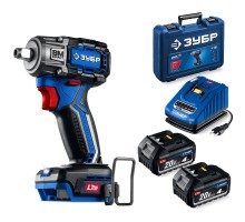 Бесщеточный ударный гайковерт 20 В, 350 Нм, 2 АКБ LMS (4 Ач),кейс Зубр GB-350-42