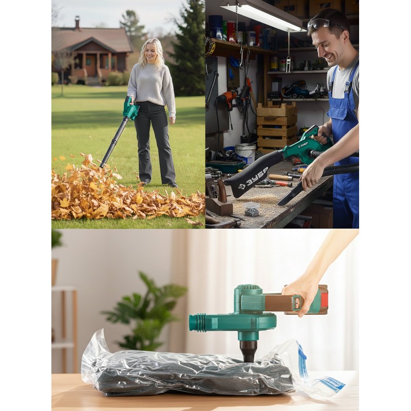 Аккумуляторная воздуходувка-пылесос 20 В, 200 м3/ч, 1 АКБ LMS (2 Ач) Зубр ВА-200-21