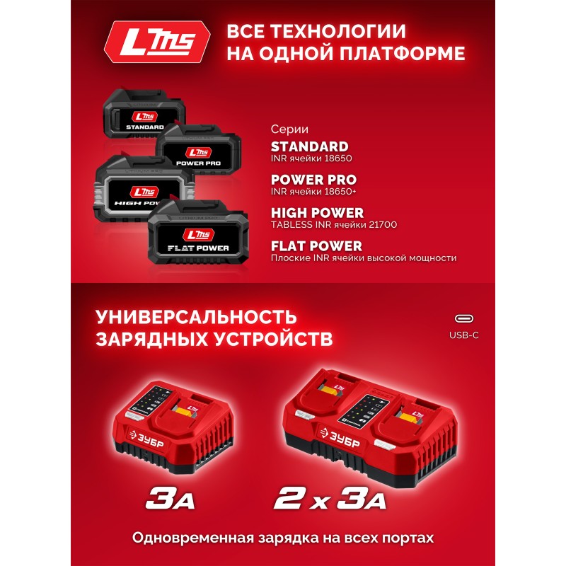 Зарядное устройство для LMS АКБ 20 В, 1 порт Зубр БЗУ-20-1