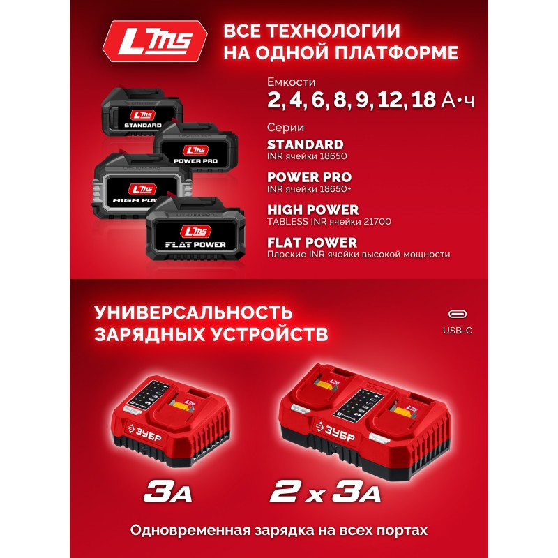 Бесщеточный ударный гайковерт 20 В, 1000 Нм, 1 АКБ LMS 4 Ач, сумка Зубр ГБУ-1000-41