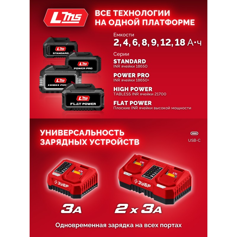 Бесщеточная дрель-шуруповерт Зубр ДБ-45-21 (20 В, 45 Нм, 1 АКБ LMS (2 Ач)