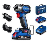 Бесщеточная модульная дрель-шуруповерт КОМПАКТ Комби #2 Зубр DB-50-22-H3 (20 В, 50 Нм, 2 АКБ LMS (2 Ач), кейс)