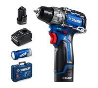 Набор КОМПАКТ #4: дрель-шуруповерт + LED фонарь Зубр DB-121-22F (12 В, 45 Нм, 2 АКБ тип Т7 (2 Ач), кейс)