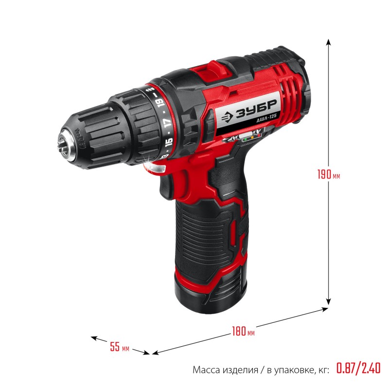 Аккумуляторная дрель-шуруповерт Зубр ДШЛ-125-22