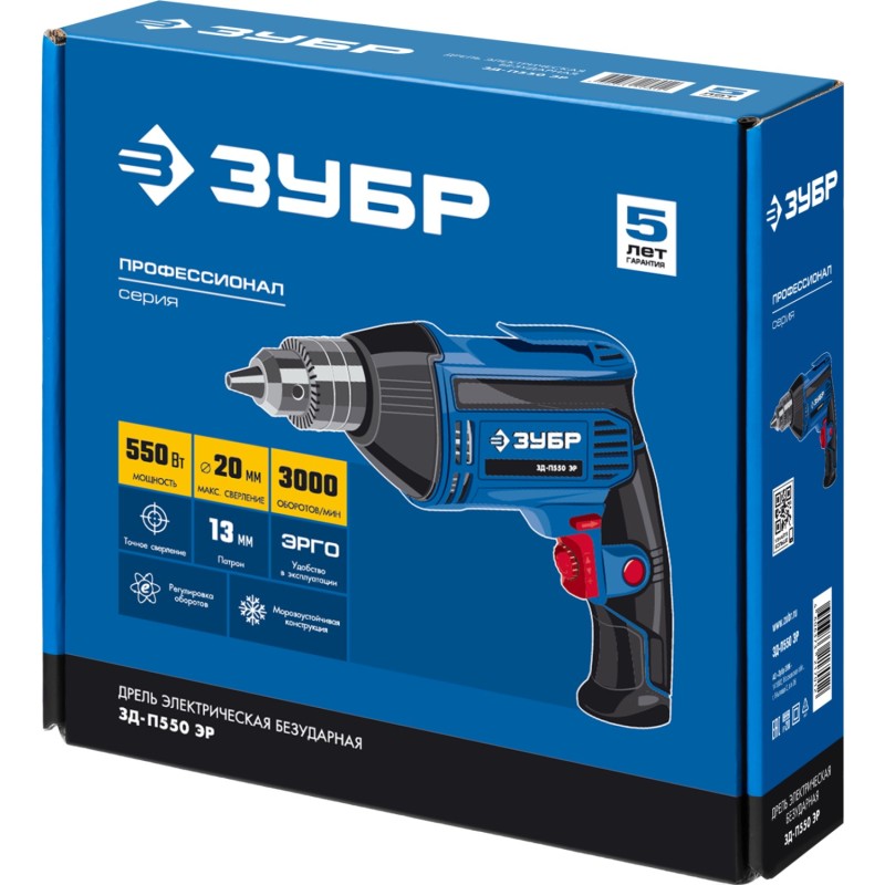 Дрель реверсивная ЗУБР ЗД-П550 ЭР