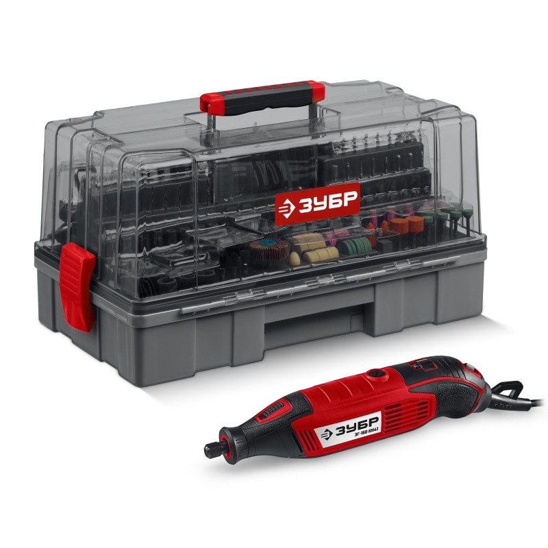 Гравер электрический с набором мини-насадок 245 предметов Зубр ЗГ-160-H245
