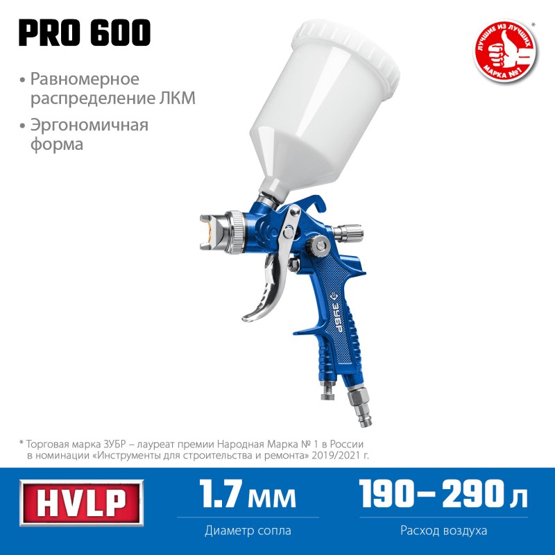 Краскопульт пневматический PRO 600 HVLP Зубр 06563-1.7_z01