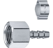 Переходник штуцер елочка 6 мм - 1/4F с обжимным хомутом Зубр 64923-1/4-06