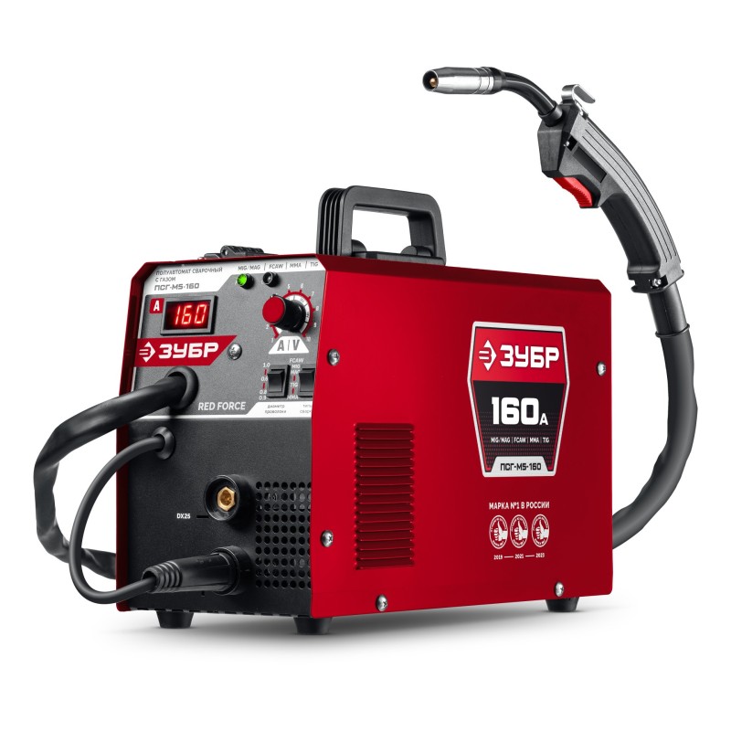 Полуавтомат сварочный с газом/без газа RED FORCE, MIG / MAG, FCAW, MMA, TIG, 160 А Зубр ПСГ-М5-160