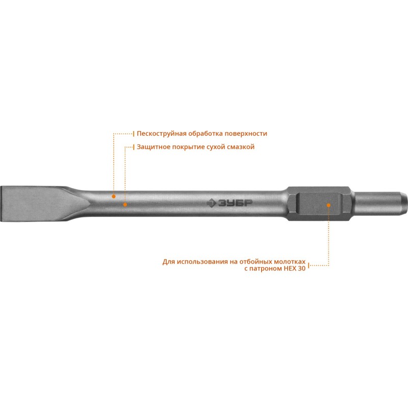 Плоское зубило БУРАН 35x400 мм HEX 30 Зубр 29375-35-400