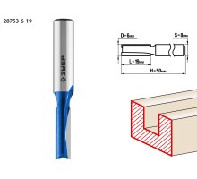 Фреза пазовая прямая 6x19 мм, хвостовик 8 мм Зубр 28753-6-19