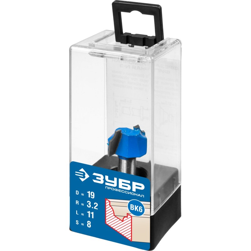 Фреза пазовая фасонная №1 19x11 мм, радиус 3.2 мм Зубр 28740-19