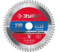 Диск пильный по алюминию Универсальный рез 210x30/20 мм, 60Т Зубр 36916-210-30-60_z01
