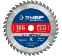Диск пильный по строительной древесине Стройрез 185x20 мм, 40Т Зубр 36931-185-20-40