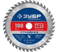 Диск пильный по строительной древесине Стройрез 190x30 мм, 40Т Зубр 36931-190-30-40