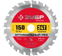 Пи льный диск по дереву Оптимальный рез 150x20/16 мм 24Т Зубр 36912-150-20-24_z01