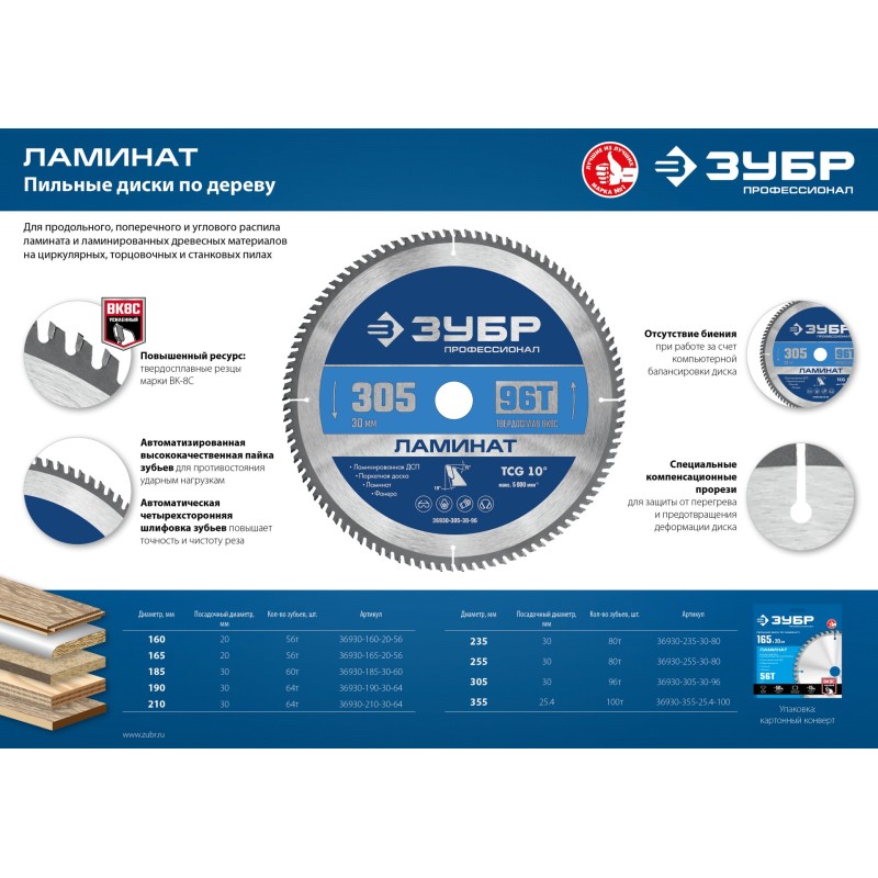 Диск пильный по ламинату 160x20 мм, 56Т Зубр 36930-160-20-56