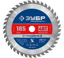 Диск пильный по строительной древесине Стройрез 185x20 мм, 40Т Зубр 36931-185-20-40