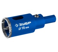 Алмазная коронка АГК d 16 мм (центр. сверло, трехгр. хвост, Р60) Зубр 29850-16_z01