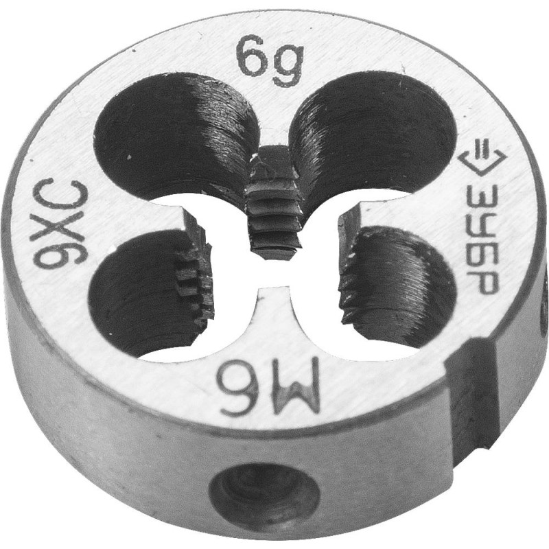Плашка круглая ручная М6x1.0 мм сталь 9ХС Зубр 4-28022-06-1.0