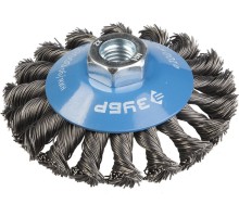 Коническая щетка-крацовка для УШМ 100 мм, стальная проволока 0.5 мм Зубр 35269-100_z01