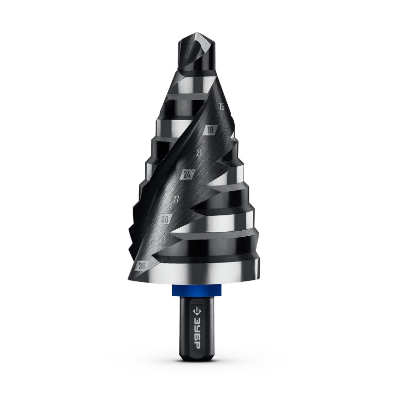 Сверло ступенчатое BLACK FORCE 9-36 мм, 10 ступеней, винтовая проточка Зубр 29671-9-36-10