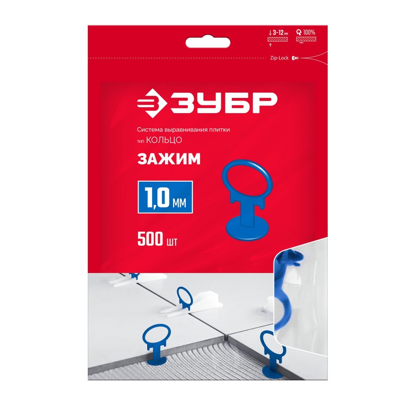 Система выравнивания плитки СВП КОЛЬЦО 1,0 мм, зажим, 500 шт. Зубр 33861-500_z01