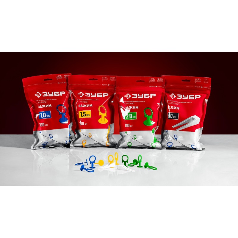 Система выравнивания плитки СВП КОЛЬЦО 1,0 мм, зажим, 500 шт. Зубр 33861-500_z01