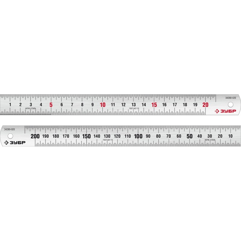 Усиленная нержавеющая линейка Про-20 0.20 м Зубр 34280-020