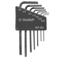 Набор ключей имбусовых для точных работ, Cr-V,HEX SAE 0,028,0,035,0,05,1/16,5/64,3/32,7/64,7шт Зубр 27475-H7