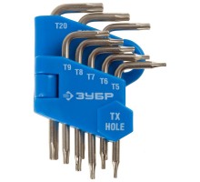 Набор ключей имбусовых для точных работ, Cr-V,TORX Т5-Т20, с отверстием,для защищенного крепежа,8шт Зубр 27477-H8